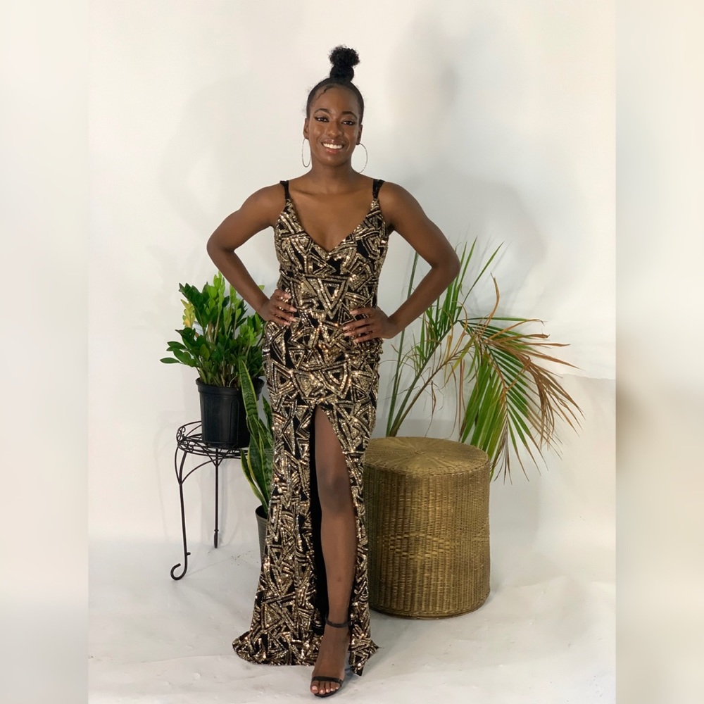 Black And Gold Sequence Dress - image 2